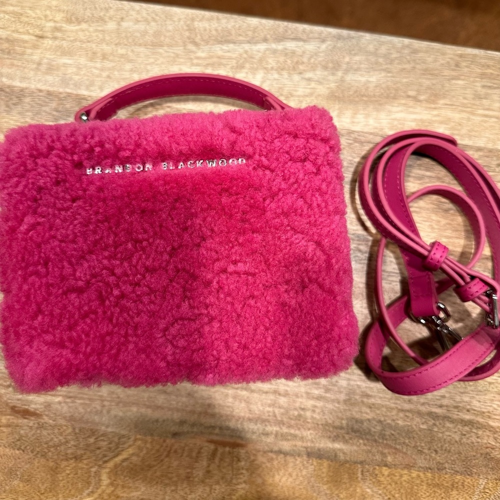 LIKE NEW Brandon Blackwood Mini Kendrick Trunk Crossbody Bag- Pink Shearling